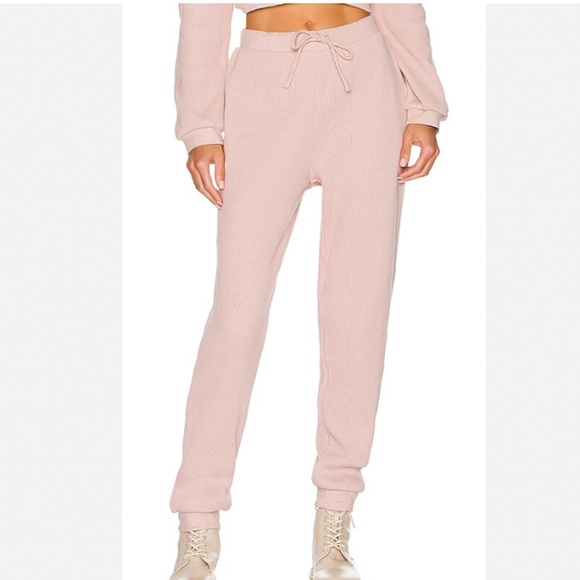 Onia Light Pink Waffle Knit Drawstring Waist Jogger Sweatpants - Picture 1 of 5